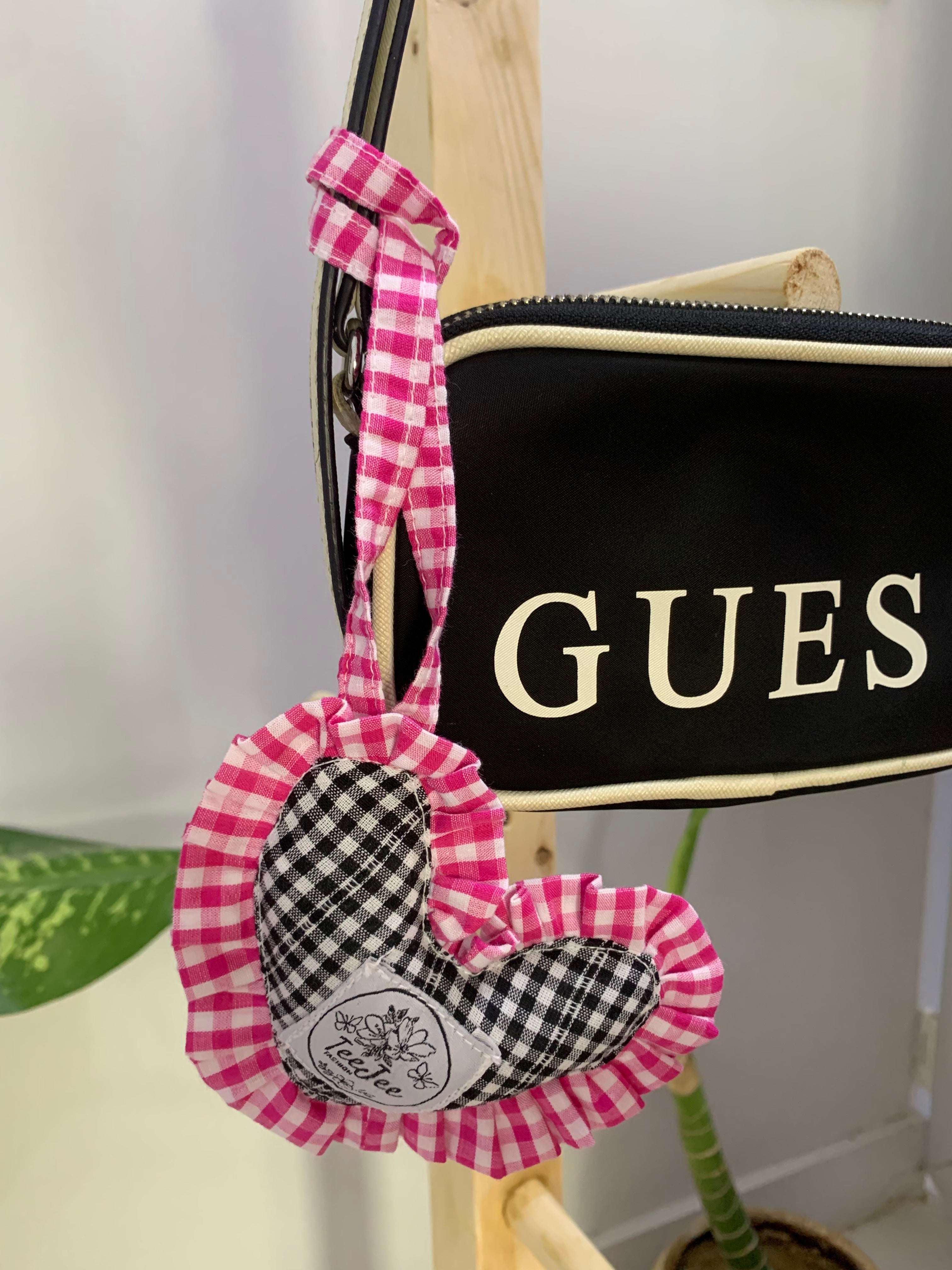 gingham heart charm on cross body bag