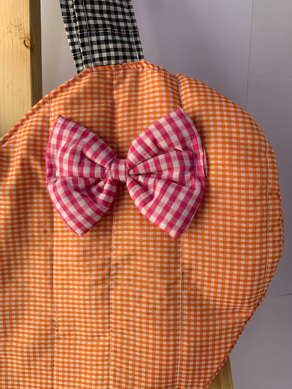 Orange Gingham Heart Tote Bag