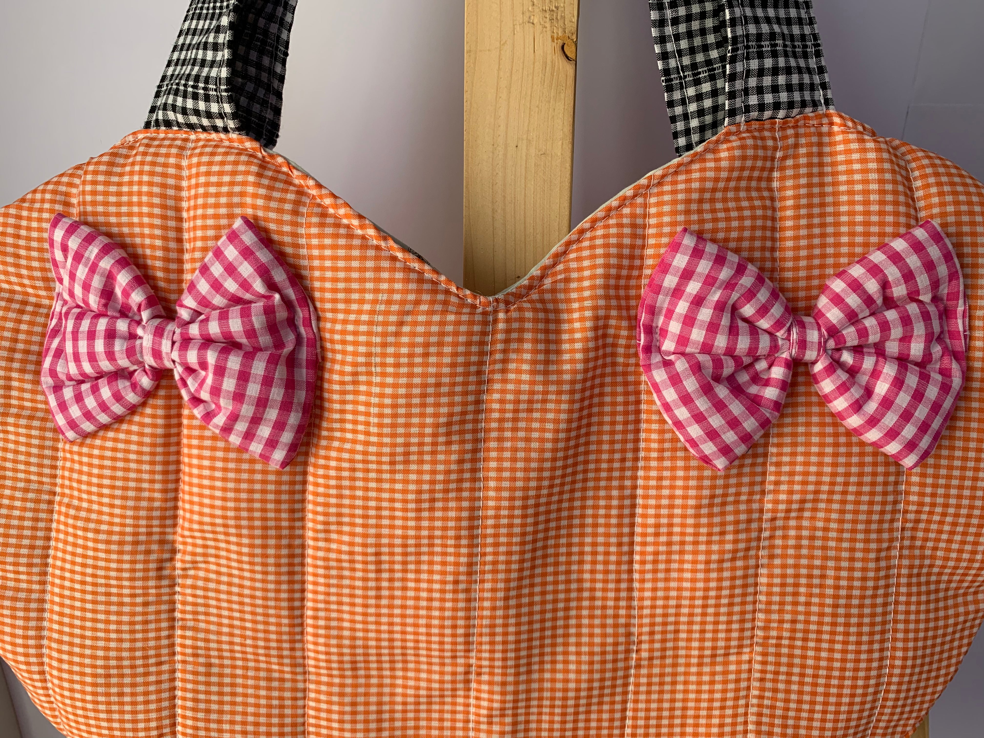 Orange Gingham Heart Tote Bag