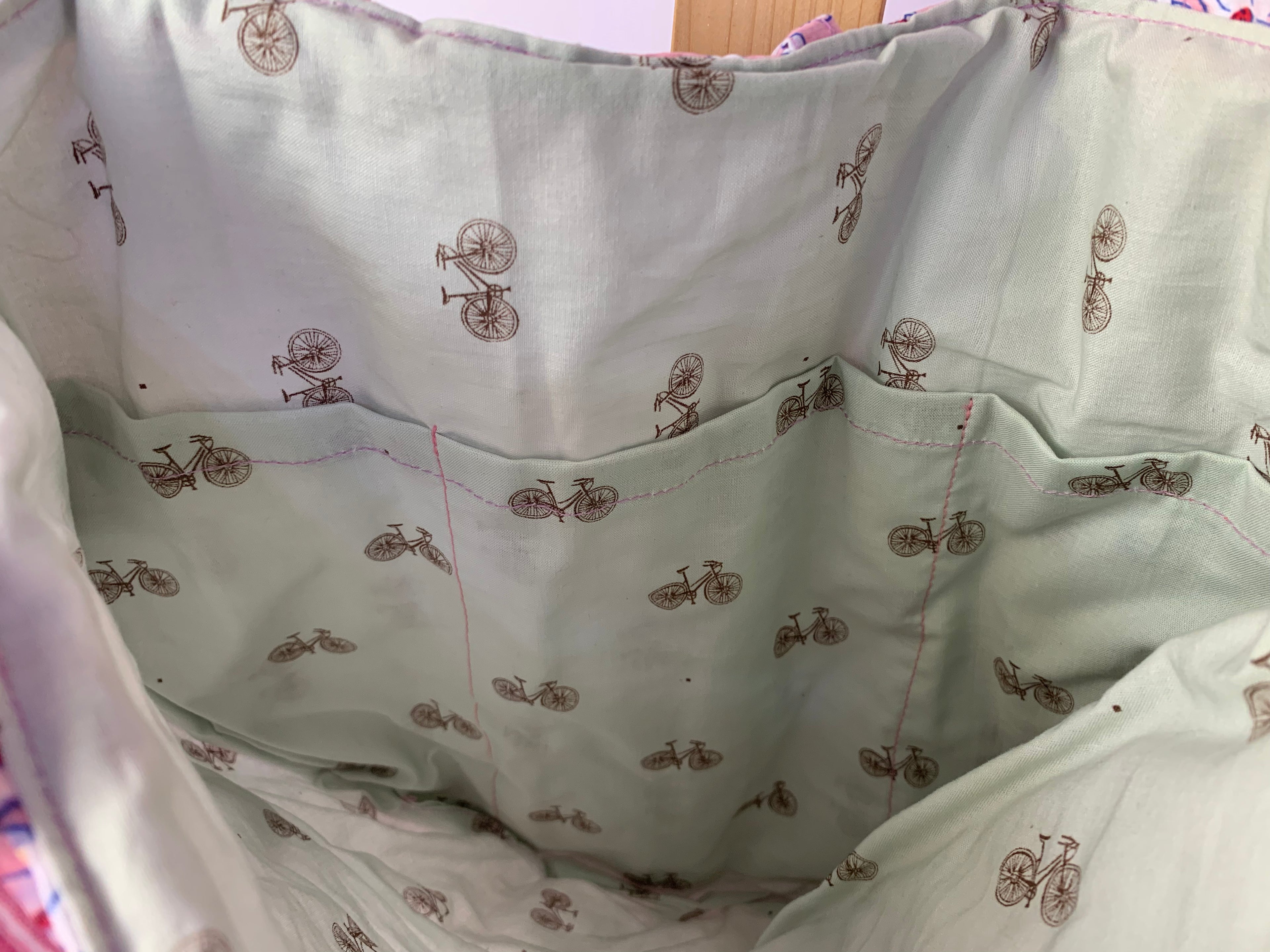 The inside of a tote bag or organizer bag.