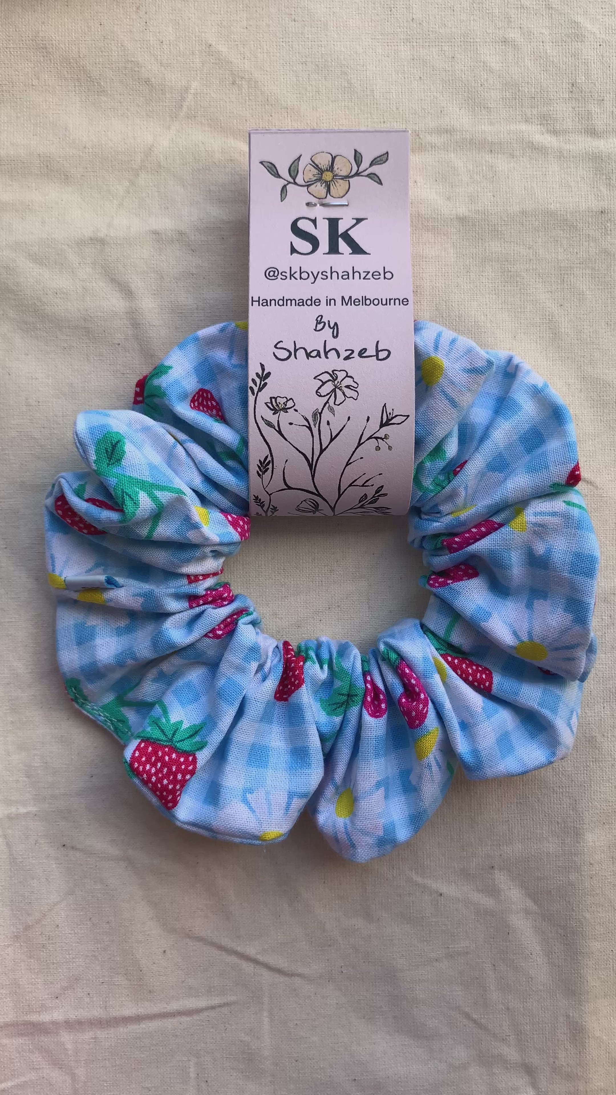 Gingham Strawberry Scrunchie