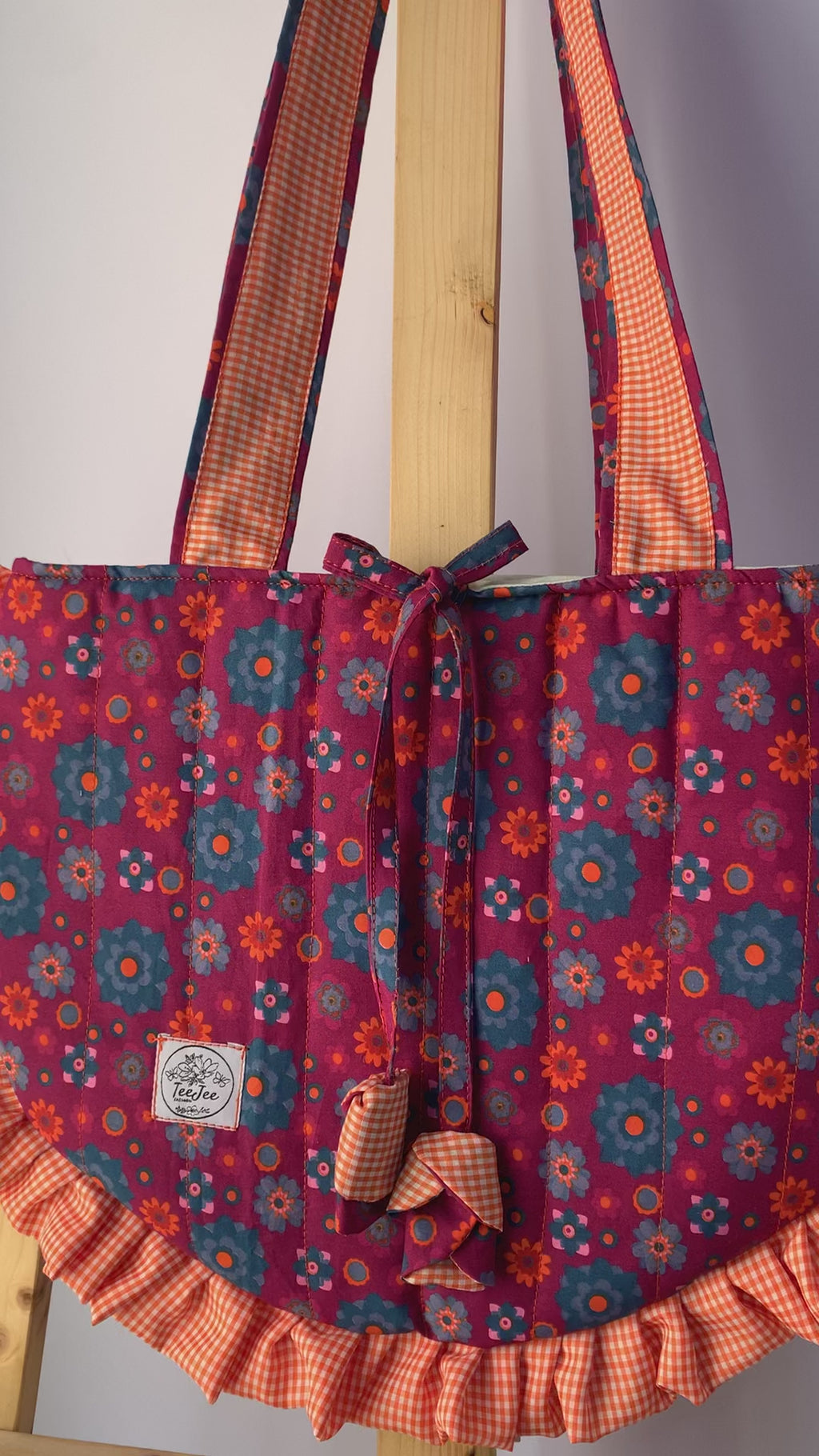 Retro Floral with Ruffled Trim Tote Bag