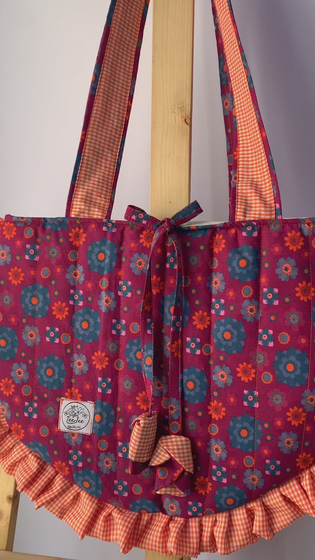 Retro Floral with Ruffled Trim Tote Bag