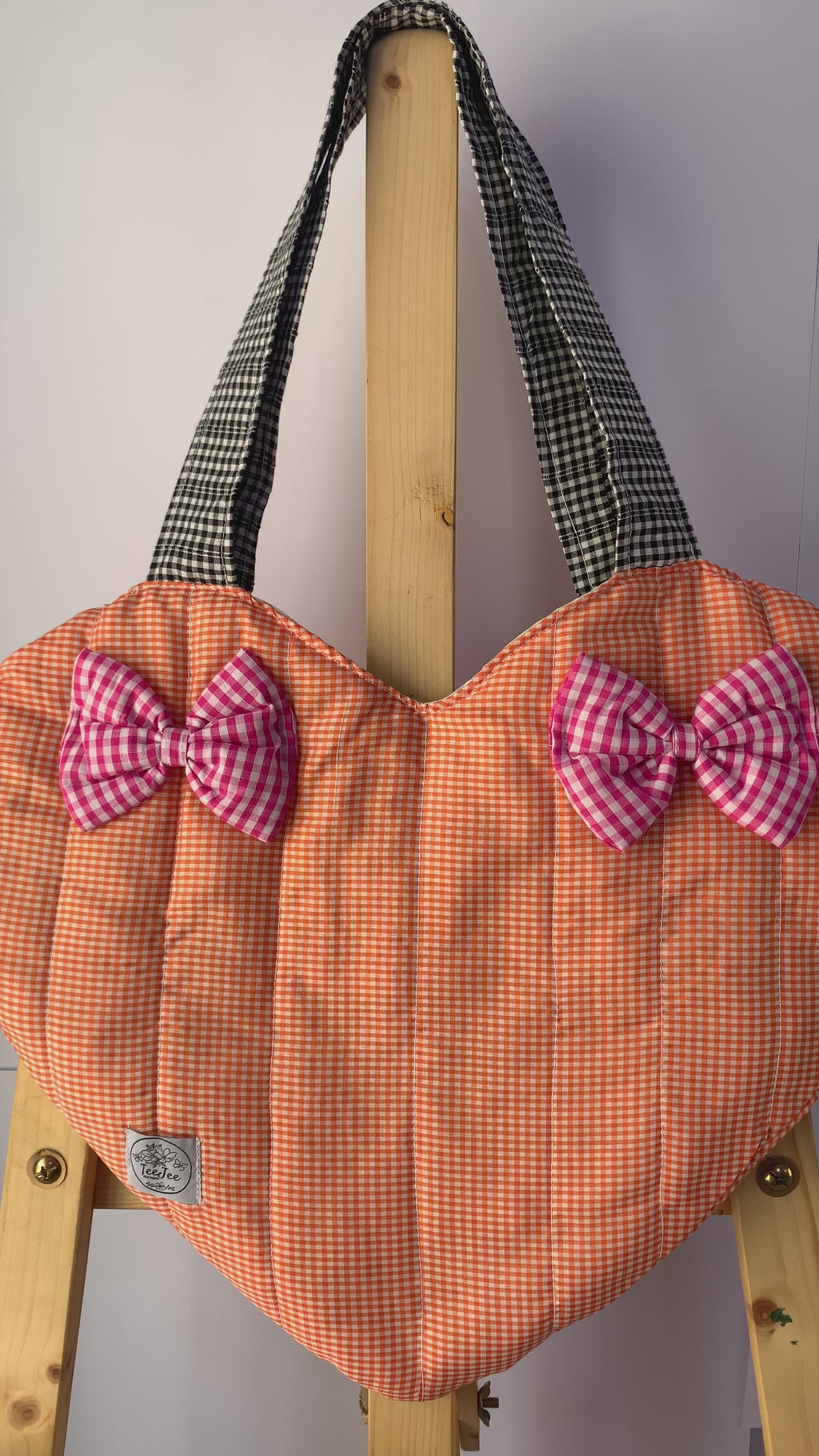 Orange Gingham Heart Tote Bag