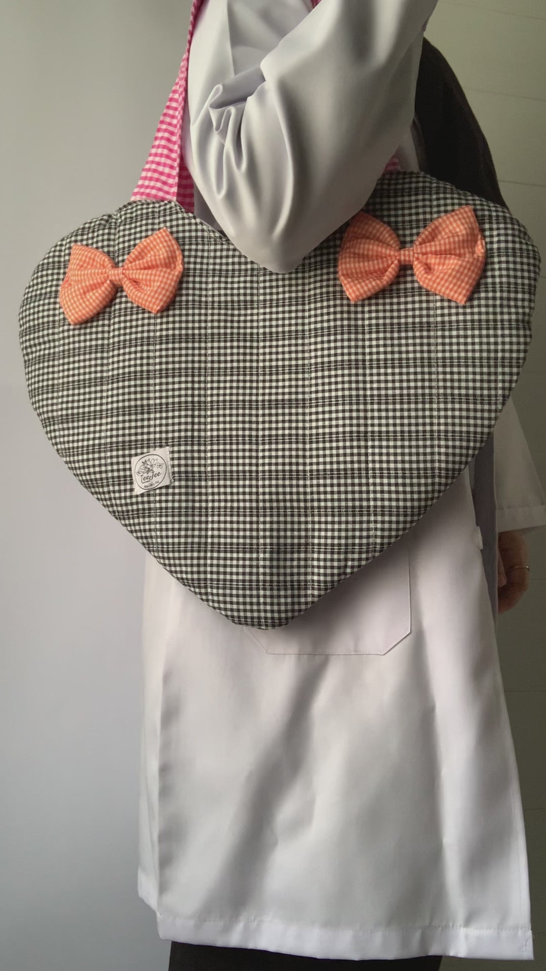 Black Gingham Heart Tote Bag