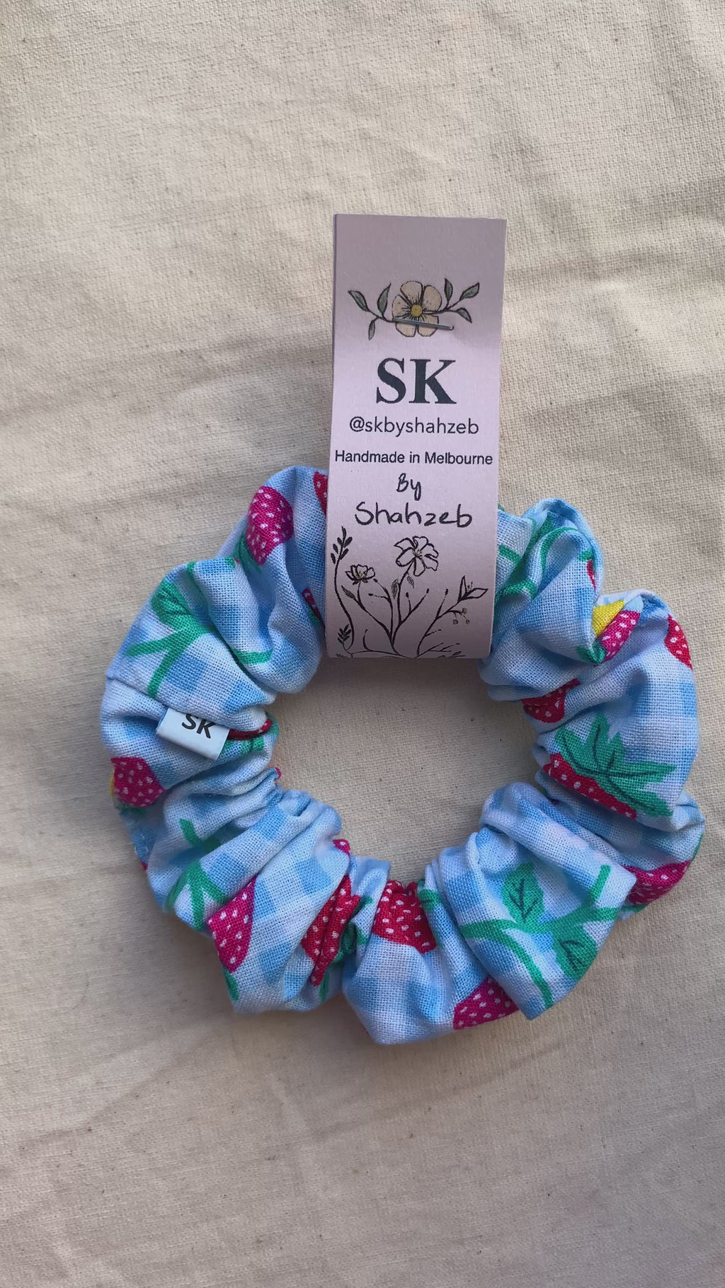 Gingham Strawberry Scrunchie